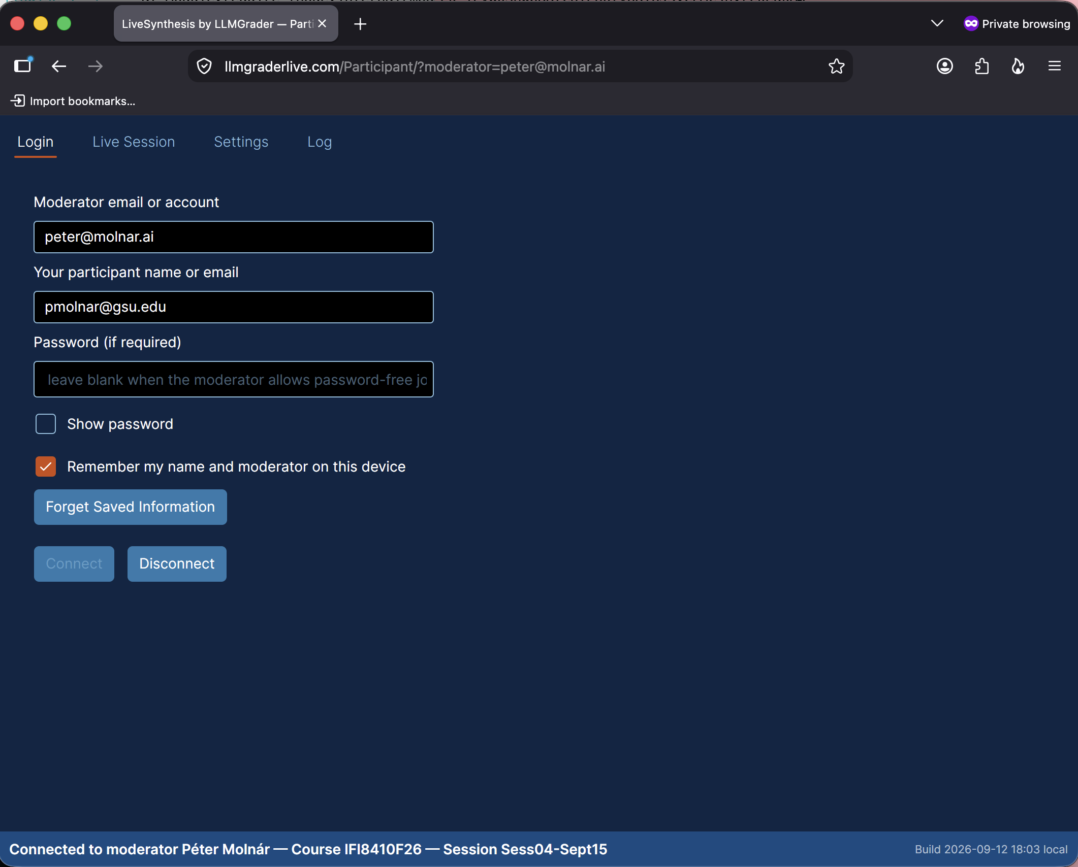 Log in to LiveSynthesis
