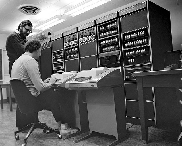 Figure: Ken Thompson and Dennis Ritchie at a PDP-11, the machine on which Unix was developed